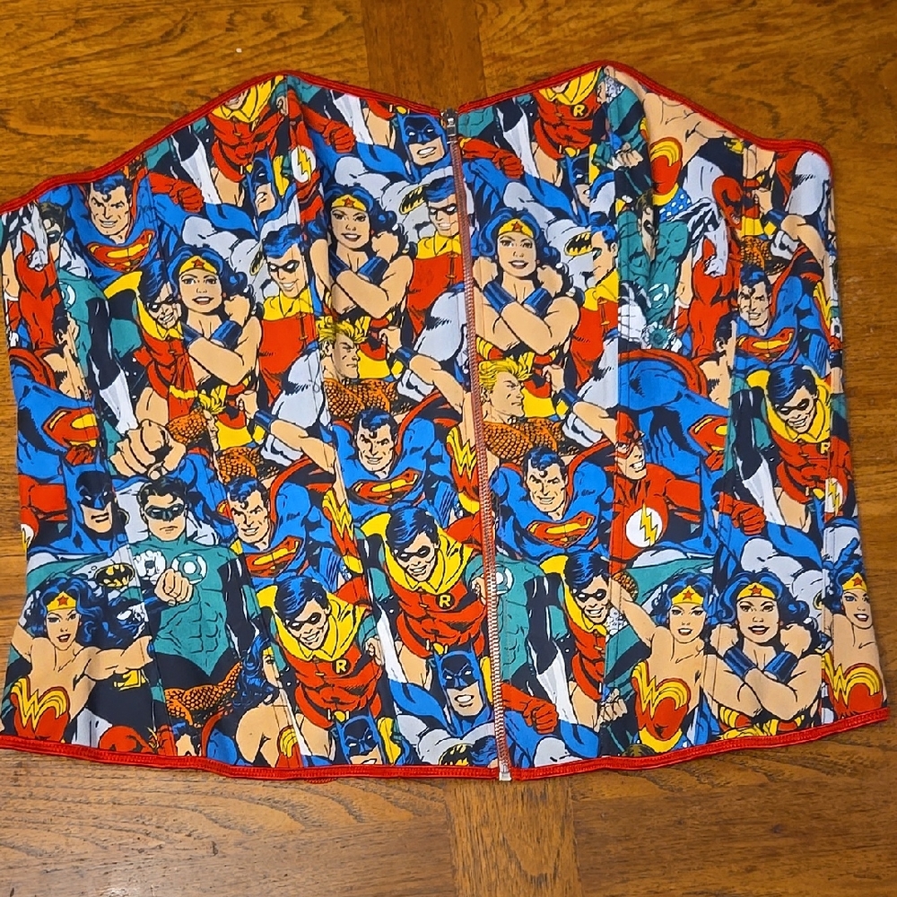 DC Multicolor Comic Bustier Top - Red Trim